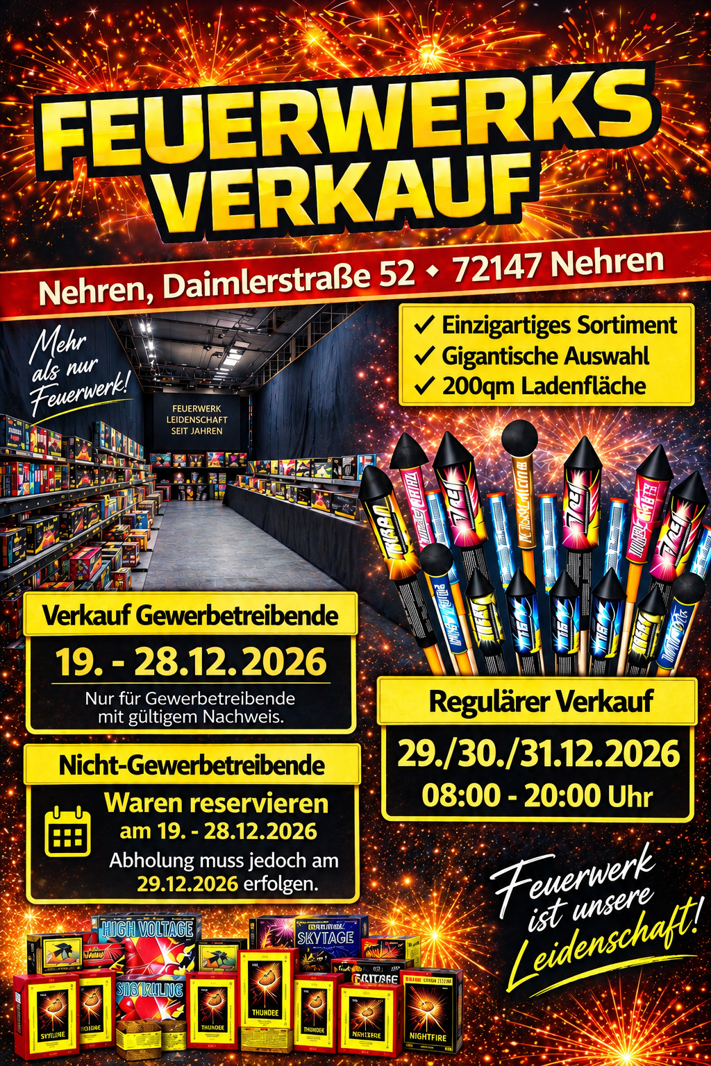 Plakat Feuerwerksverkauf Nehren, Daimlerstraße 52, 72147 Nehren